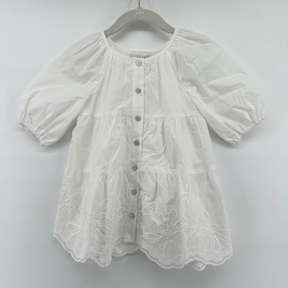 Zara Kids White Cotton Eyelet Tiered Puff Sleeve Blouse 6092/128/250 Size 18-24M